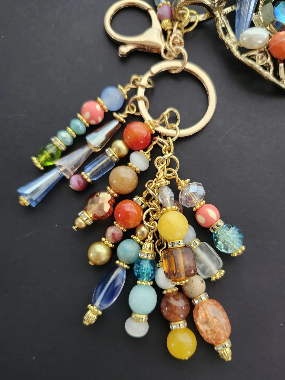 Boho Purse Charm of Keychain Jasper Agate Handcrafted